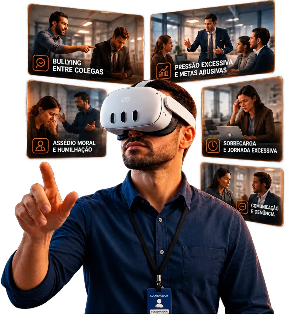 Profissional realizando treinamento de segurança do trabalho em Realidade Virtual com a plataforma SafetyXR